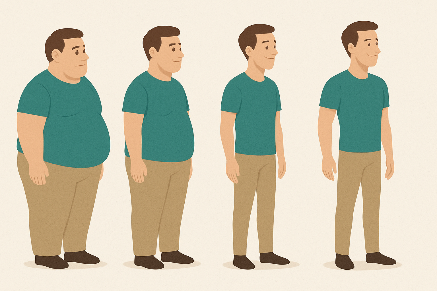 Progression illustration showing male weight loss with Tirzepatide weight loss injections